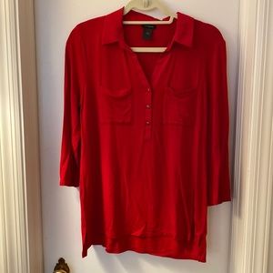 Ann Taylor 3/4 sleeve 3/4 button down collared blouse, red, size Medium